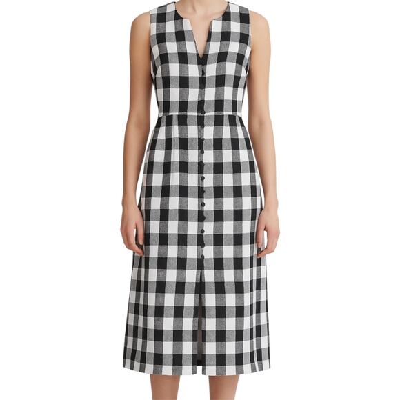 Pearl By Lela Rose Gingham Midi Dress Button Down Sheath Sleeveless 8 - Picture 1 of 7